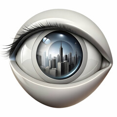 Wall Mural - Abstract Cityscape Reflection in Human Eye Symbolizing Vision Cyber Resilient Cities