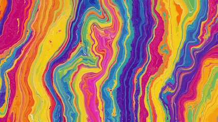 Wall Mural - Vibrant Abstract Fluid Art with Colorful Swirls and Dynamic Waves in Vivid Hues of Yellow, Pink, Blue, Green, and Purple for Creative Aesthetics