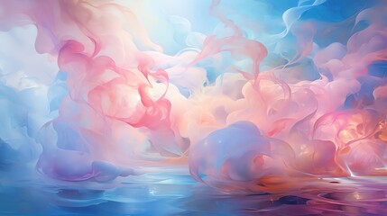 Wall Mural - Dreamlike pastel cloudscape reflected in calm water.