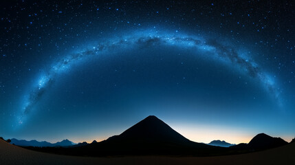 Wall Mural - stunning night sky over a mountain silhouette with a vibrant milky way arching above
