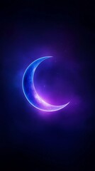 Wall Mural - glowing crescent moon holographic rings on gradient purple smartphone wallpaper