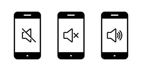 No sound phone icon. Volume speaker on cellphone screen sign symbol