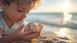 © Natpasit - Seashore Serenity: Toddler Discovering Seashell at Sunset