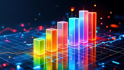 Wall Mural - Digital e-commerce trends visualized with 3D bar charts, showcasing growth, analytics, and data-driven insights for modern online business and digital marketing strategies.