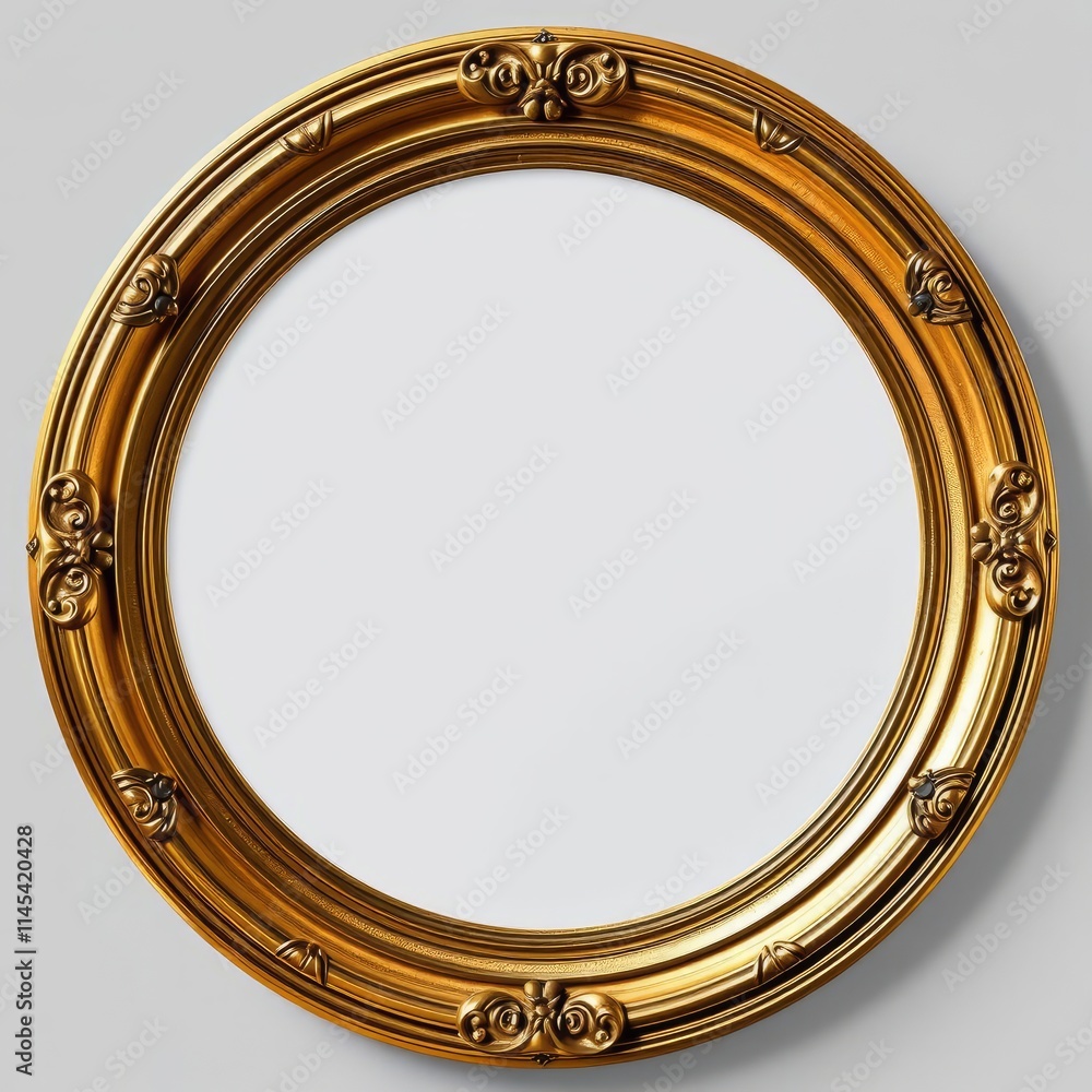 Set of antique round oval gold picture mirror frame isolated on ...