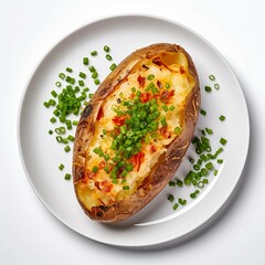 Wall Mural - Baked Potato, Isolated white background, flat lay 