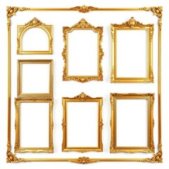 Eight ornate empty golden frames isolated on white background frame isolated frame border design background isolated