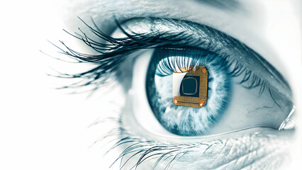 Wall Mural - Macro Eye Image with Microchip Iris Symbolizing Technology and Humanity Integration