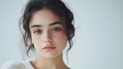 Wall Mural - beautiful young woman portrait isolated on white background