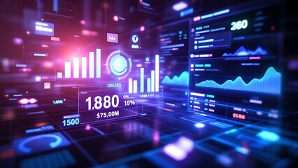 Wall Mural - virtual store analytics showcasing floating sales data, graphs, and digital charts for online retail