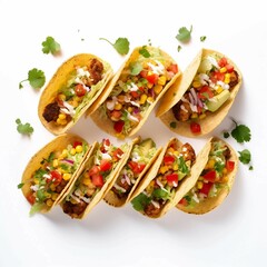 Wall Mural -  Yummy Tacos, Isolated white background, flat lay