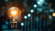 © Natpasit - Illuminating Ideas: A single light bulb glows brightly, its filament radiating warmth and inspiration, symbolizing innovation, creativity, and the power of ideas.