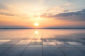 Wall Mural - a serene sunset over a reflective tiled surface, creating a tranquil atmosphere.