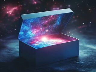 Wall Mural - a cosmic scene inside an open box, revealing a vibrant galaxy.