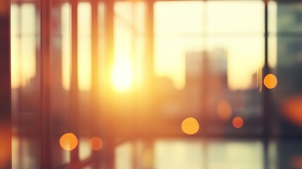 Wall Mural - a warm sunset view through glass, creating a serene atmosphere with soft bokeh effects.