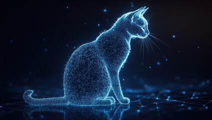 Wall Mural - a glowing, digital representation of a cat, showcasing a futuristic design.