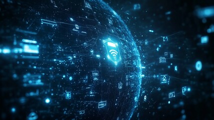Wall Mural - digital technology background with connectivity icons and symbols