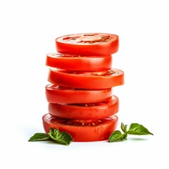 Wall Mural - Stack of Sliced Tomatoes, Isolated on white background, flat lay 