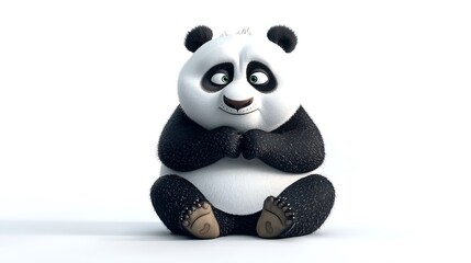 Wall Mural - A cartoon panda is sitting on a white background