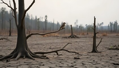 Poster - Drought impacting wildlife abandoned forest photography desolate landscape bird's eye view pollution crisis