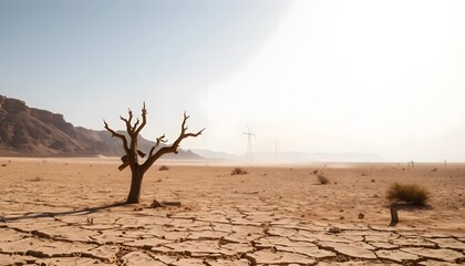 Wall Mural - Desertification and pollution impact arid landscape environmental photography dry climate wide-angle view climate change awareness