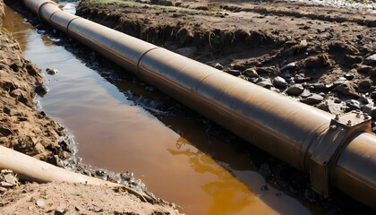 Wall Mural - Industrial pollution impact contaminated water pipeline urban area environmental crisis ground level water quality concerns