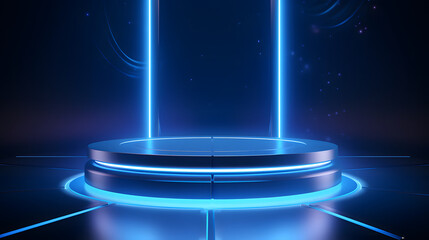 Wall Mural - digital blue light circular podium e-commerce graphics poster background