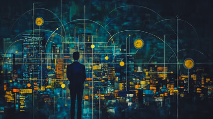 smart digital city with connection cyber security network reciprocity over the cityscape . future sm