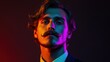 © MakoPoko - Movember Man: Stylish Young Guy with Mustache in Colorful Gradient Light for Awareness Campaign