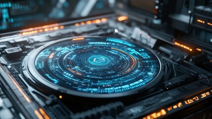 Wall Mural - futuristic holographic control interface in 3d technology design