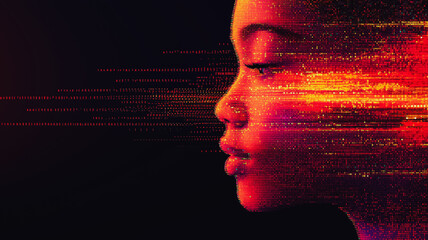Wall Mural - a woman's face is shown in a blurry, pixelated image