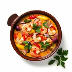 Wall Mural - Moqueca Brazilian Food, Isolated on white background, flat lay