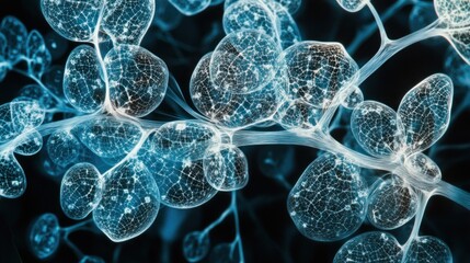Intricate Network of Bioluminescent Plant Structures: A Microscopic View of Nature's Complex Design