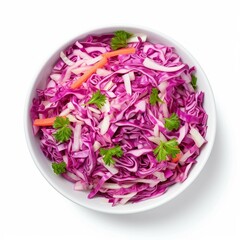 Wall Mural - Bowl of Coleslaw, Isolated on white background, flat lay