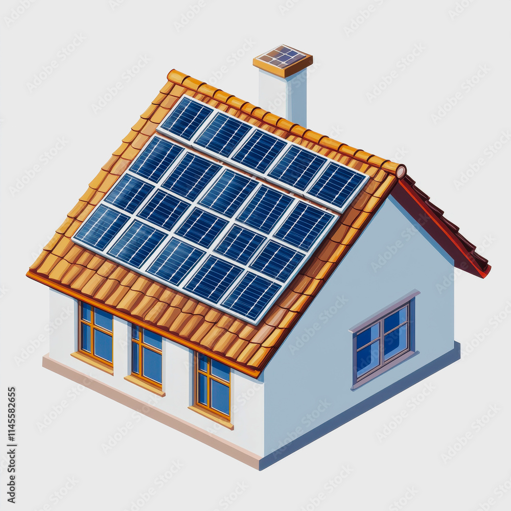 Solar roof flat icon house with solar panels renewable energy ...