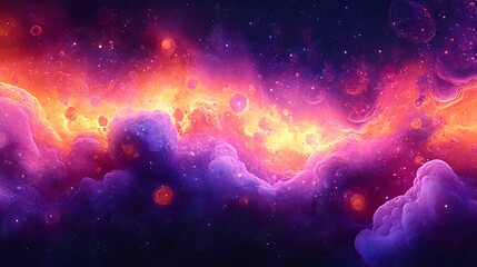 Wall Mural - Abstract Cosmic Nebula Painting Purple Orange Hues