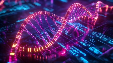 glowing neon dna helix, genetic code - neon and glowing effects