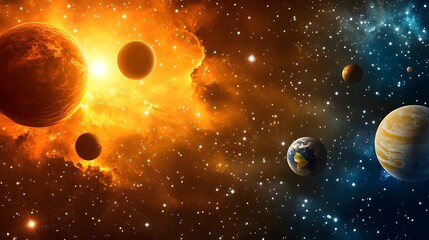 celestial event planets align in cosmic display outer space digital art vibrant environment wide-ang