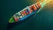© Aysel - Rear view cargo container ship. Business logistic transportation sea freight, Cargo ship, Cargo container in deep sea port at industrial estate for import export around in the world