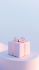 Leinwandbilder - gift box with pink ribbon on minimalist platform, soft edges, and gradient shadows, creating serene atmosphere