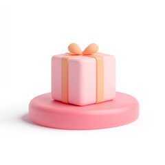 Leinwandbilder - pink gift box with bow sits on round platform against white background, showcasing clean and minimalist design