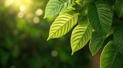 Poster - Micro foliage idea. Bright green leaves basking in sunlight, showcasing vibrant nature and tranquility.