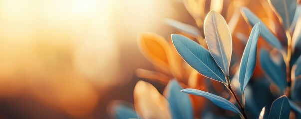 Poster - Micro foliage idea. A close-up of vibrant leaves displaying rich hues in soft sunlight.