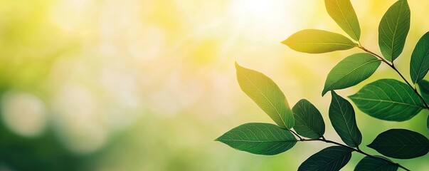 Poster - Micro foliage idea. Vibrant green leaves illuminated by soft sunlight, creating a serene natural ambiance.