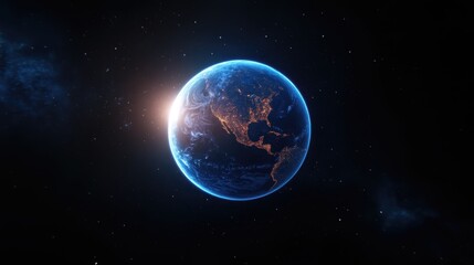 Wall Mural - A blue planet with a bright orange sun in the background