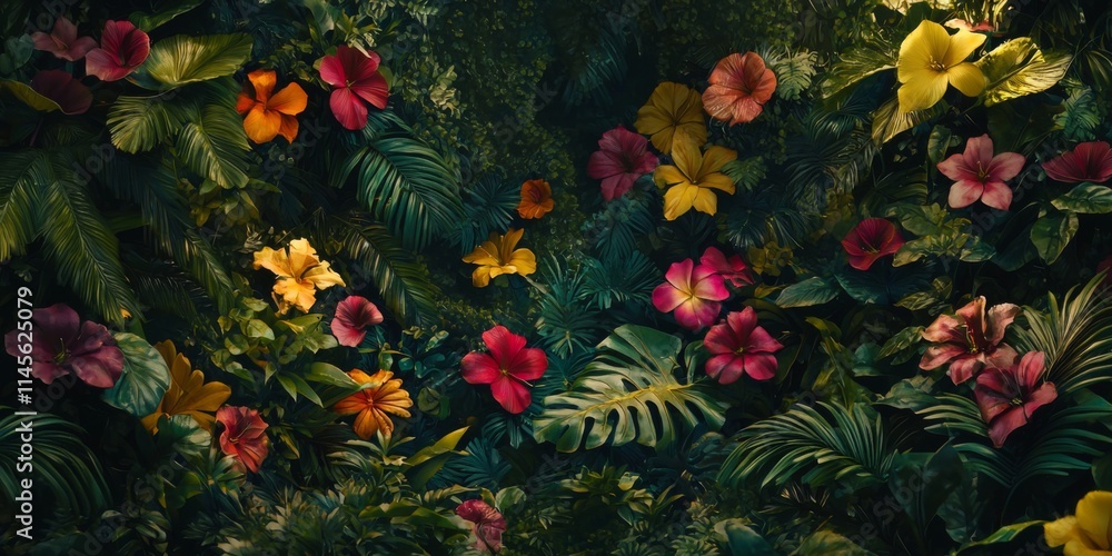 Lush Tropical Flowers Vibrant Green Foliage Exotic Garden High ...