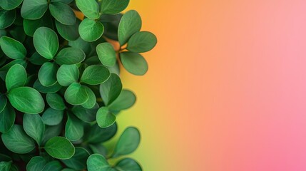 Poster - Micro foliage idea. Vibrant green leaves against a colorful gradient background for fresh and lively decor.