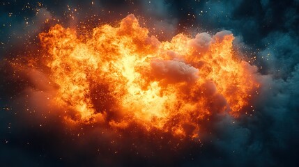 Wall Mural - A fiery explosion with smoke represents danger, destruction, and burning energy, creating an inferno effect.