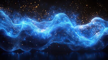 Wall Mural - a futuristic blue sound wave with an abstract shape and curve represents cloud computing and modern 