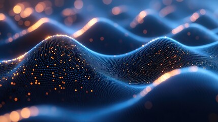 Wall Mural - a futuristic blue sound wave with an abstract shape and curve represents cyber security and modern f